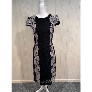 Betsey Johnson Black Lace Sheath Midi Dress Size 8